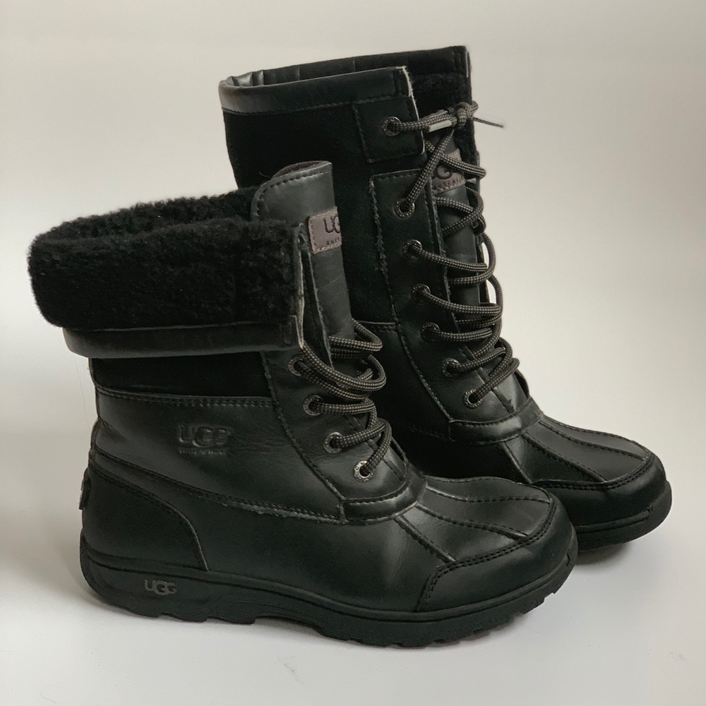 UGG black leather lace up boots shoes 5